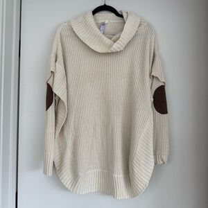 Francesca’s Beige Poncho Sweater w/ Brown Elbow Patches – Excellent Condition